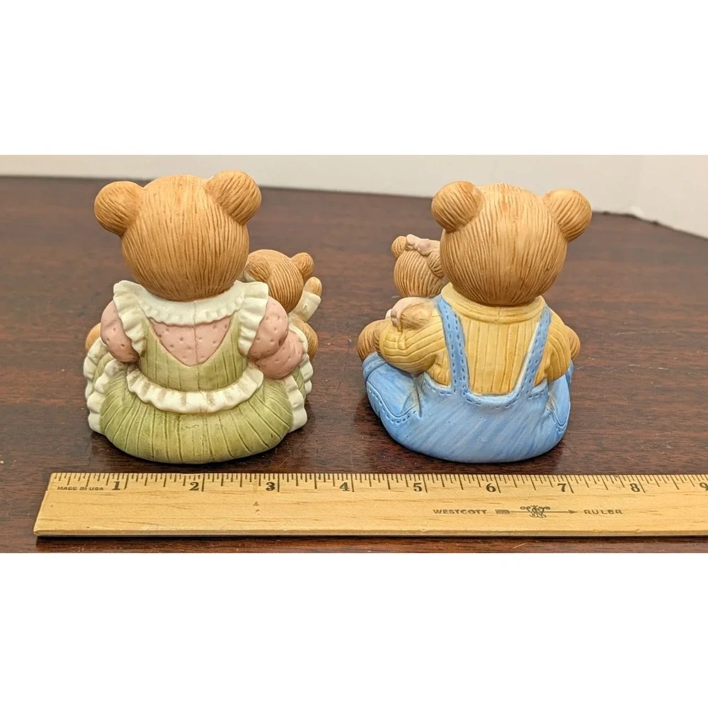 Vintage HOMCO 1444 Teddy Bear Family Figurines Mom Dad Baby Pair Taiwan